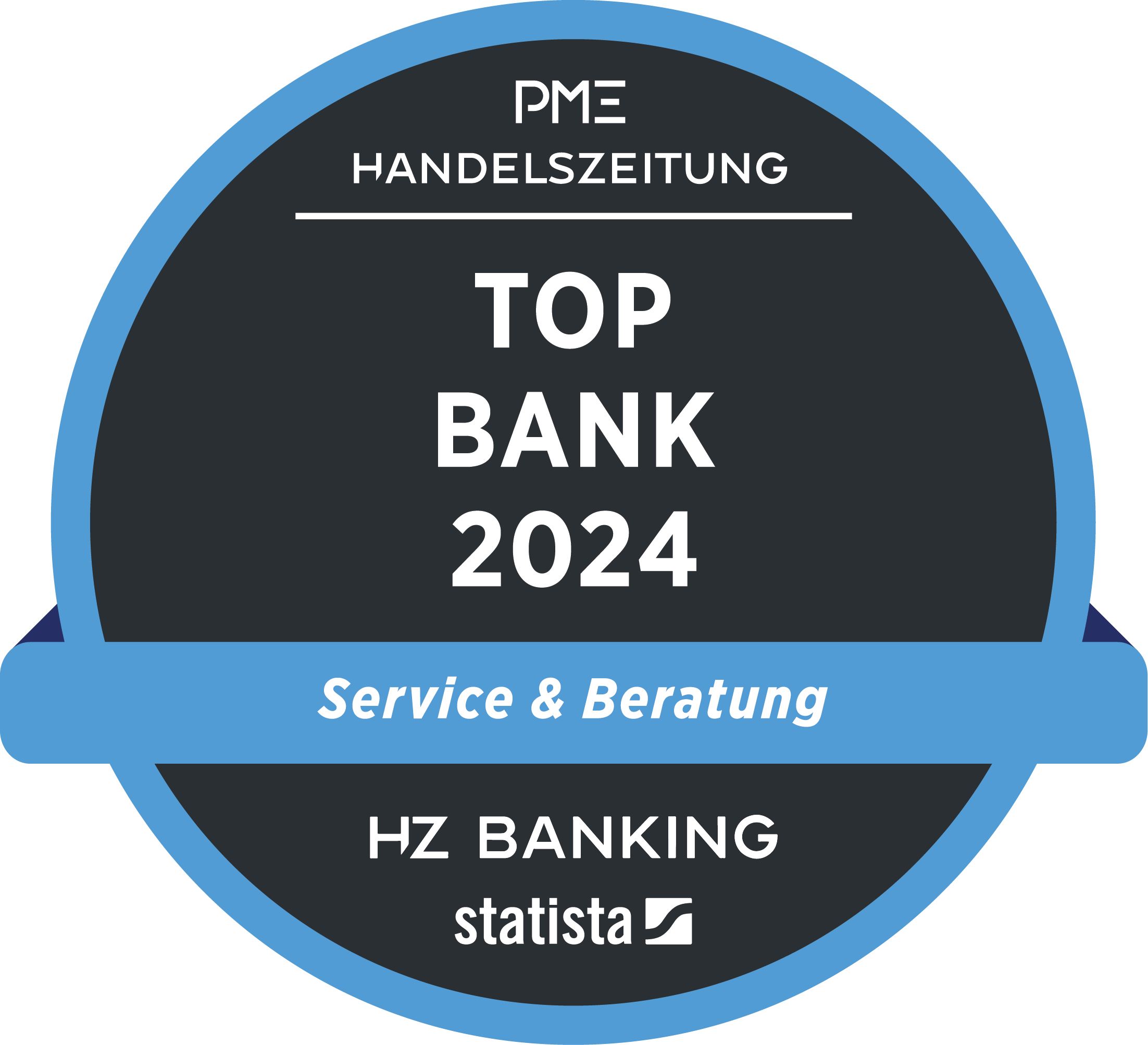 Siegel auf dem steht TOP BANK 2024 Service & Beratung