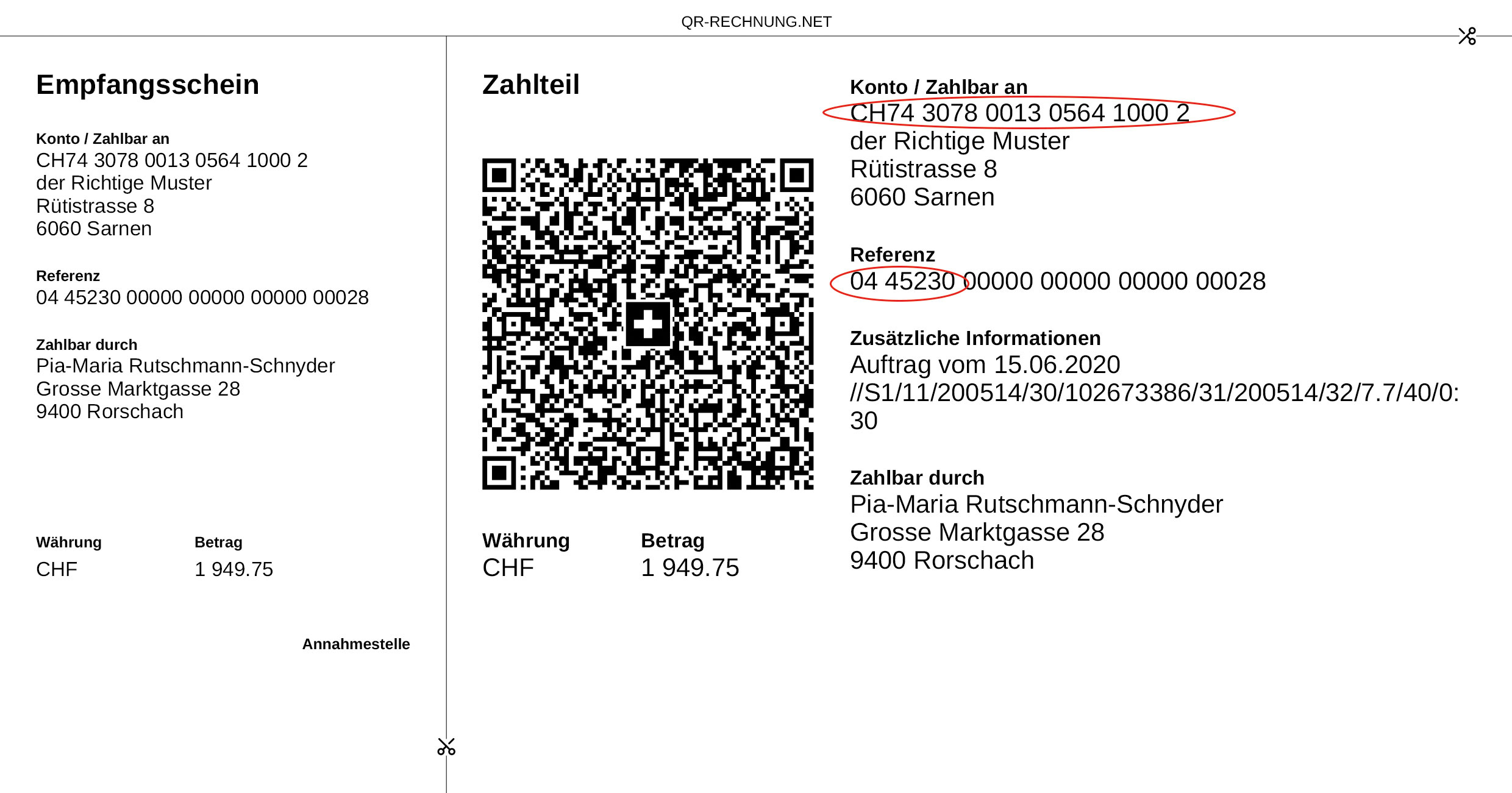 Zahlteil einer QR-Rechnung